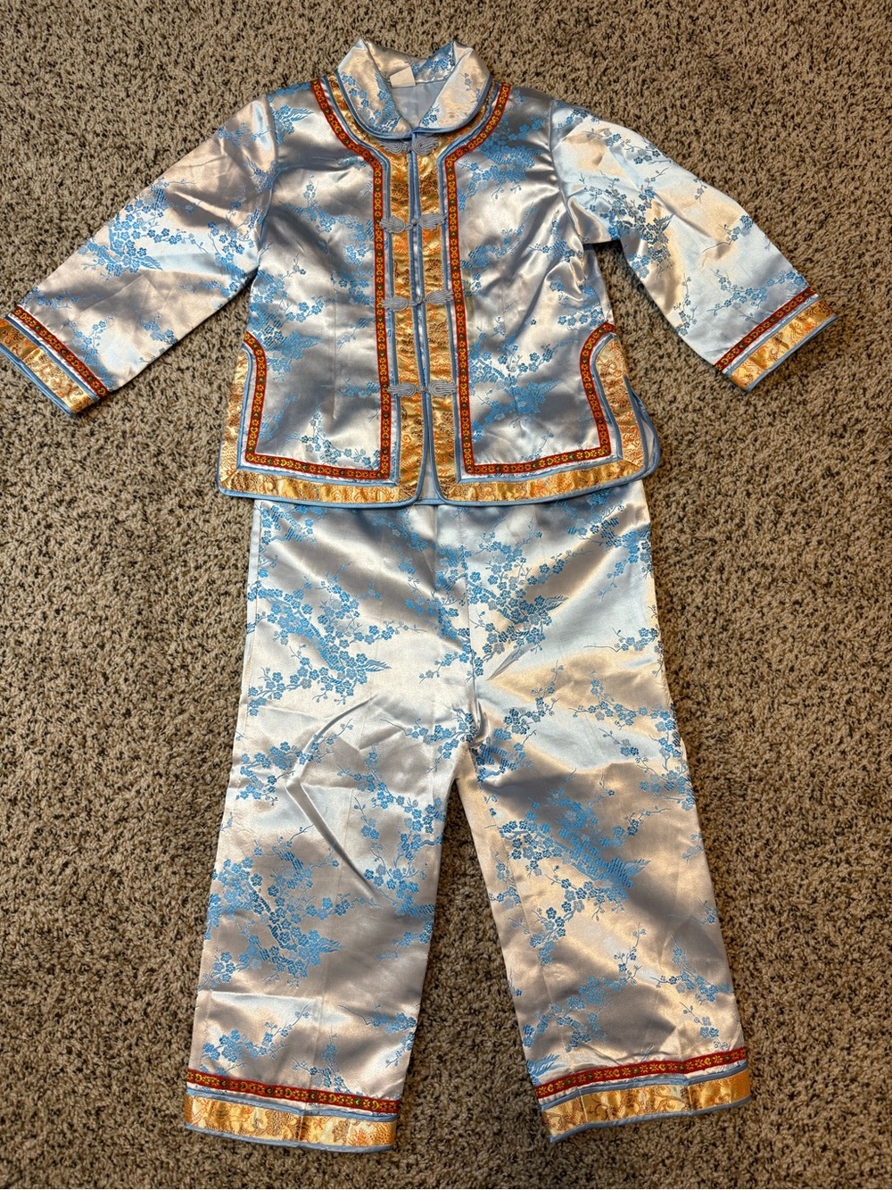 Kid baby blue Chinese traditional set